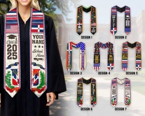 Custom Dominican American Flag Sash, Graduation Stole for Class of 2025 - Picture 1 of 10