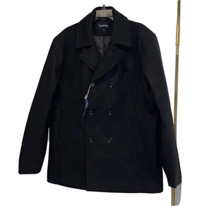 Men's Classic Notched Collar Double Breasted Wool Blend Pea Coat Warm Jacket New - Picture 1 of 12
