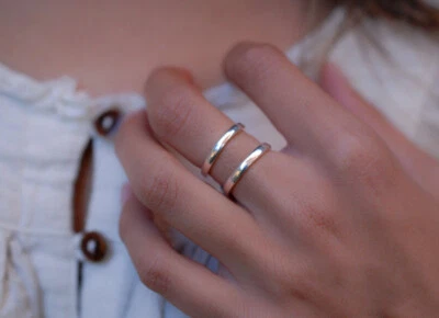 Double Thin Band Ring, 925 Sterling Silver Ring For Women Adjustable Modern Ring - Image 1 of 4