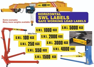 SAFE WORKING LOAD LABELS HORIZONTAL SWL S.W.L. OVERHEAD GANTRY CRANE LIFTS - Picture 1 of 80