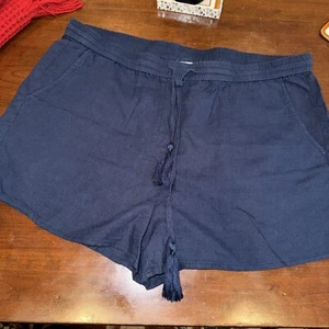 Andie Linen/Rayon Blend Short, 3 In Insm, Elastic Waist, Tassle Tie, Large, Navy - Picture 1 of 3