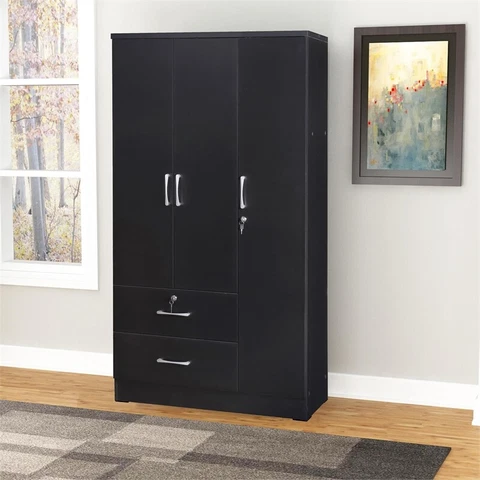 Better Home Products Symphony Wardrobe Armoire Closet with Two Drawers in Black Cover