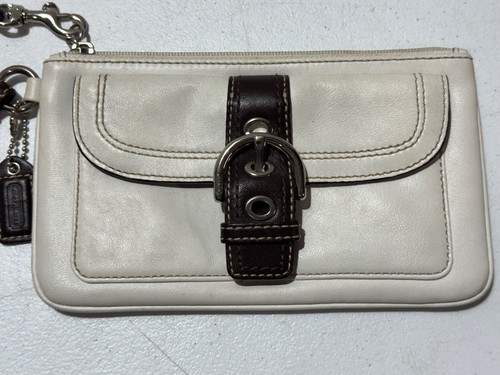 PORTAFOGLIO POCHETTE COACH PELLE BIANCA E MARRONE SLIM DA POLSO