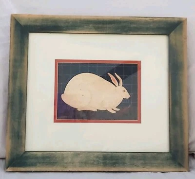 Rabbit Print Folk Art Americana Primitive Warren Kimble Frame & Glass  13 X 15 - Image 1 of 4