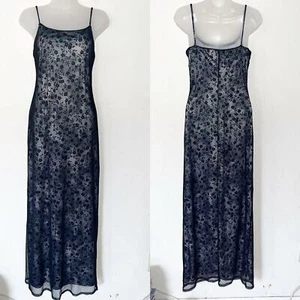 My Michelle Y2K Maxi Dress Med Black Floral Mesh 90s Whimsigoth Slip Grunge Goth - Picture 1 of 5