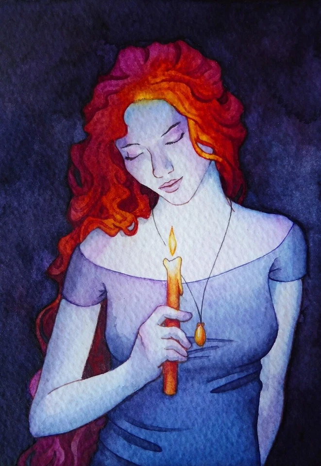 Niña con Vela A6 TARJETA DE FELICITACIÓN EN BLANCO San Valentín Pacífico Oscuro Romántico Amor  Foto 1 de 3