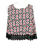 LF Charms Fashions NWT Black Red Cropped Top MSRP $120 Size M Cotton Lace Trim