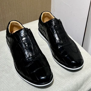 Zapatos sin cordones de cuero negros hechos a mano para hombre informales formales clásicos elegantes - Imagen 1 de 9