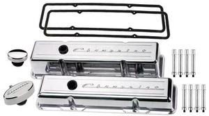 BILLET SPECIALTIES POLISHED TALL VALVE COVERS,CHEVROLET SCRIPT,PCV BREATHER,HEX - Picture 1 of 1