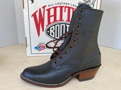 NUEVAS Botas Blancas, Hechas a Mano Grano Completo Cuero Negro Packer Boot, Talla 6A Foto 1 de 4