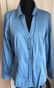 Talbots Blue Stretch Cotton Sateen Long Sleeve Button Up Shirt Women’s 16 - Picture 1 of 6