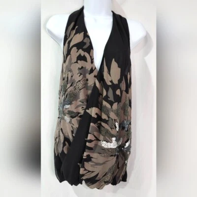 Ted Baker Womens Wrap Top Size 2 (US 4/6) Black Silk Sequins Floral Coquette - Image 1 of 4