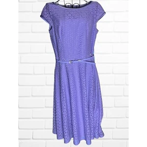 Evan Picone Black Label Women's 4 Short Sleeve Lace Dress Lavender With Belt - Picture 1 of 8