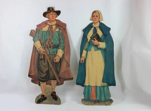 Vintage Mr and Mrs Pilgrim Thanksgiving Cutouts Diecuts - Picture 1 of 7
