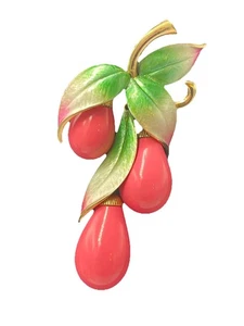 Broche prendedor colgante Marvella de colección rosa esmalte hoja imitación perla fruta flor 3,5 pulgadas - Imagen 1 de 8