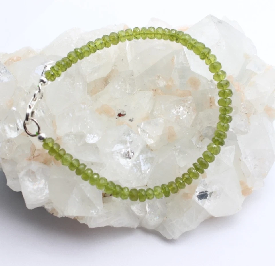 Peridot Armband edelsteinarmband Grün Olivin facettiert Rondell ca. 19,5 cm lang - Bild 1 von 4