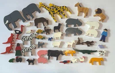 Wooden Animal Figures Lot of 45 Farm Zoo Safari Jungle Educational Toys - Image 1 of 4