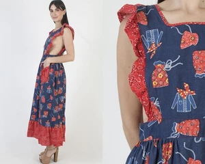 Vtg Americana Pinafore Patchwork Bandana Country Prairie Festival Apron Sundress - Picture 1 of 7