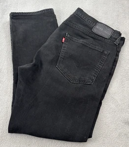 Levis 502 Black Jeans Mens 36x28 Premium Big E Leather Label Tapered Ships Free - Picture 1 of 9