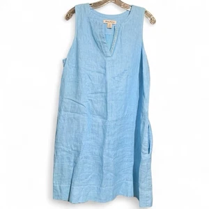Tommy Bahama Linen Lined Tank Shift Sundress Shirt Dress Large Sky Blue - Picture 1 of 10