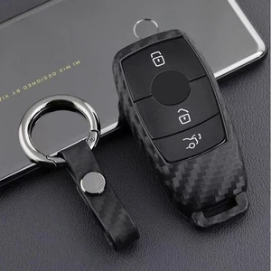 For Mercedes Benz Car Key Fob Case Cover Chain Accessories Carbon Fiber (black) - Foto 1 di 7
