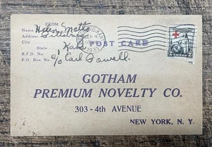 Scott #702, 2c Red Cross. Postcard from Gotham Premium Novelty Co., NYC - Picture 1 of 2