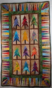 Quilt Wall Hanging 37x21 Forest Trees Cabin Lodge Handmade Mary Thörsted USA - Picture 1 of 19