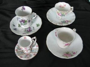 Antikes Lot Mini Tassen und Untertassen C & S Demitasse 4 in allen Japan & USA - Bild 1 von 3
