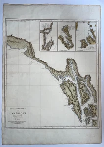 ALASKA & MOUNT ST ELIAS 1799 GEORGE VANCOUVER MAPPA ANTICA INCISA MOLTO GRANDE - Foto 1 di 9