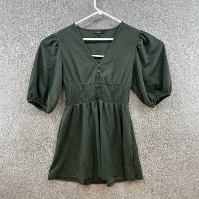 GB Moda Para Mujer Vestido Talla Mediana Verde Manga Corta Cuello en V Botón Delantero Foto 1 de 4