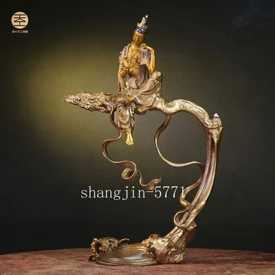 Estatua de dragón Avalokitesvara de latón quemador incensario Zen hogar decorativo Foto 1 de 4