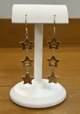 Tiffany Co Sterling Silver Triple Star Dangle Earrings - Image 1 of 4