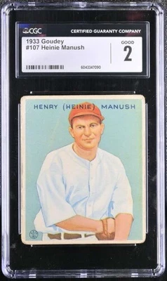 Goudey #107 1933 Heinie Manush CGC 2 Good RC Rookie Senators 5739 Foto 1 de 2