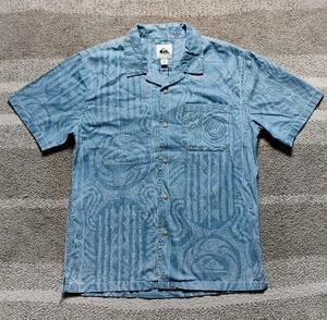 Quicksilver Shirt Men Large Blue Button Up Hawaiian Surf Beach Short Sleeve - Picture 1 of 8