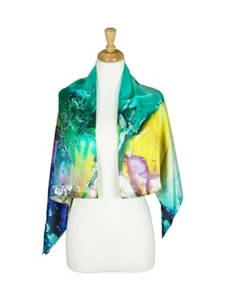 Water Color Mulberry Satin Silk Stole Women Square Scarf - Picture 1 of 5