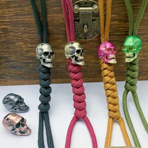 Gothic Skull Brass Paracord Bead Pendant for Bracelets, Keychains, Halloween DIY - Picture 1 of 18