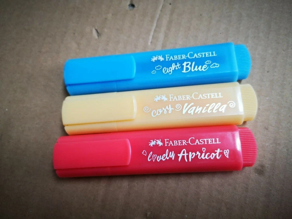 3er Set Faber Castell Textmarker Pastell light Blue Cosy Vanilla Lovely Apricot  - Bild 1 von 1