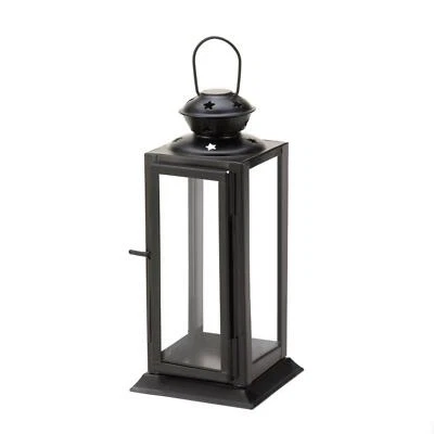 Black Iron Votive Candle Lantern with Star Cutouts Clear Glass - Image 1 of 2