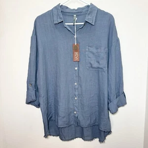 XCVI Babin Star Button-Up 100% Linen Shirt Women's Size Large Gray $148 - Picture 1 of 10