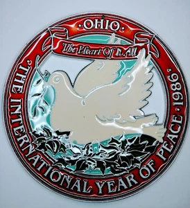 1986 Ohio Enameled Pewter International Year Of Peace Ornament - Picture 1 of 2