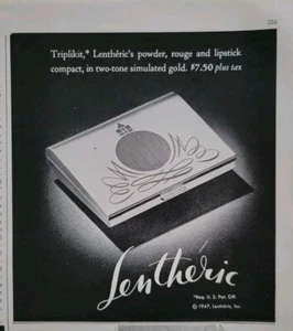 1947 Lentheric Triplikit Powder rouge lipstick compact vintage Cosmetic ad - Picture 1 of 1
