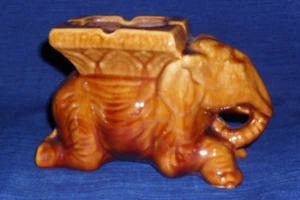 Elephant Ashtray Figurine Vintage Brown Glazed Ceramic - Picture 1 of 4