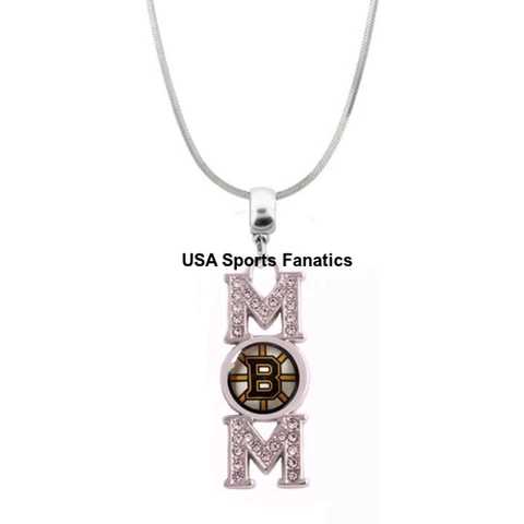 NHL - Boston Bruins MOM Necklace With Rhinestones On A 925 SS Snake Chain Cover