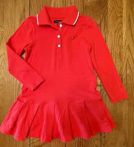 Neu ohne Etikett Tommy Hilfiger Polokleid Mädchen Kinder Gr. 4 Langarm rot ausgestellter Rock - Bild 1 von 4