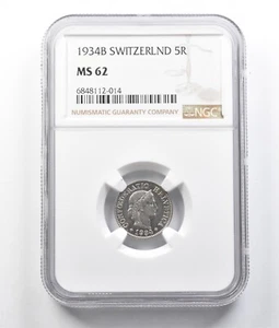 1934 B Switzerland 5 Rappen MS62 NGC *7016 - Picture 1 of 3