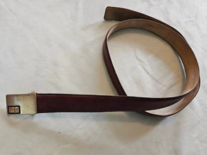 Pierre Cardin Men's Belt Burgundy Leather Suede Back Gold Buckle 42" Italy - Picture 1 of 8