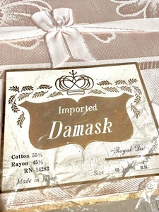 Vintage Pink Imported Damask 60x90 Tablecloth & 8 Napkins Royal Daisy Japan NOS - Picture 1 of 7