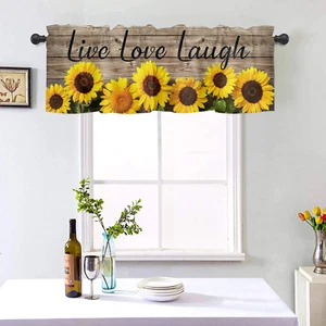 Sunflower Short Window Valance Curtains, Live Love Laugh Quoted Bronze Vintage W - Picture 1 of 8