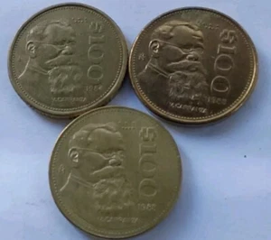 BU Mexico 100 Pesos 3 Pc Lot- 1984 1985 & 1988 Aluminum Bronze Carranza Eagle - Picture 1 of 6