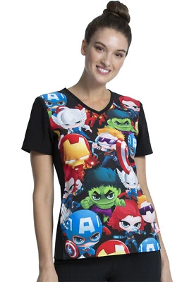 Avengers Cherokee Scrubs Tooniforms Marvel V Neck Top TF627 MAUP - Image 1 of 4